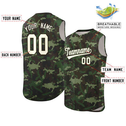 Custom Green Brown Camo Fashion Authentic Sleeveless Baseball Jersey