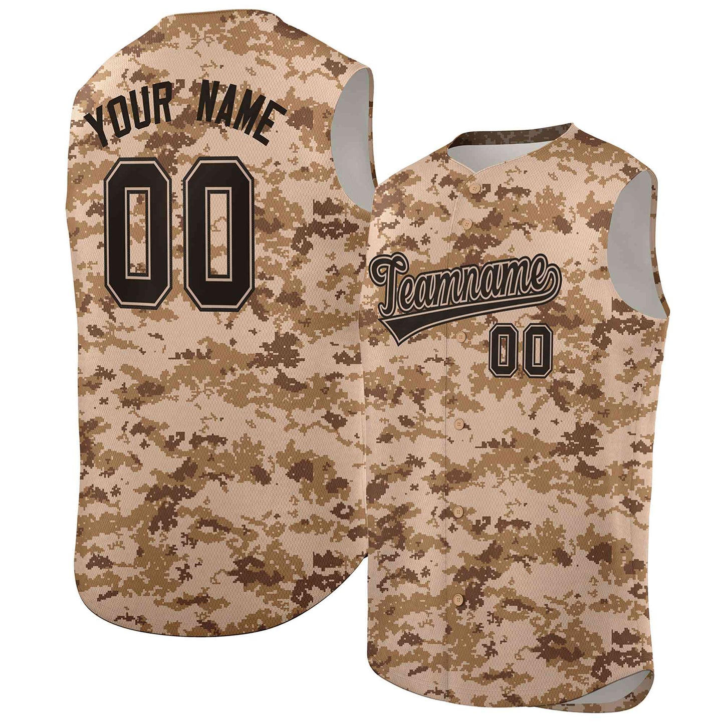 Custom Brown Khaki Camo Fashion Authentic Sleeveless Baseball Jersey