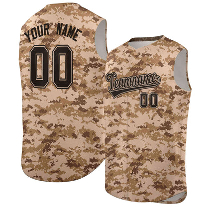 Custom Brown Khaki Camo Fashion Authentic Sleeveless Baseball Jersey