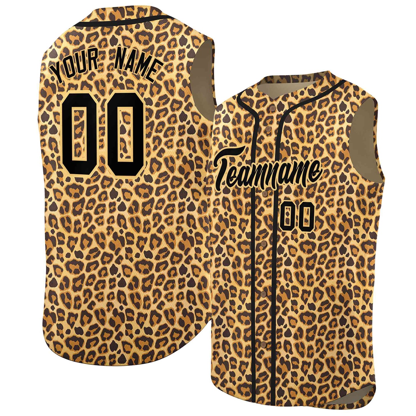 Custom Old Gold Black Leopard Graffiti Pattern Authentic Sleeveless Baseball Jersey