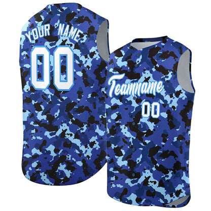 Custom Lt Blue Royal-White Camo Fashion Authentic Sleeveless Baseball Jersey