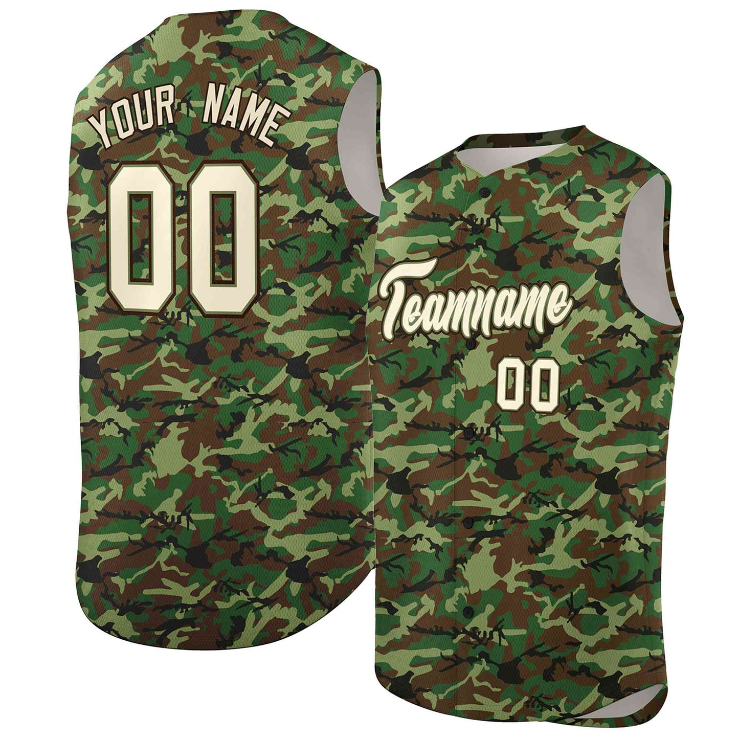 Custom Brown Green-Cream Camo Fashion Authentic Sleeveless Baseball Jersey