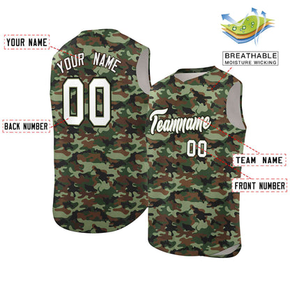 Custom Brown Green-White Camo Fashion Authentic Sleeveless Baseball Jersey