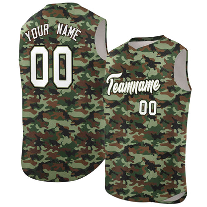 Custom Brown Green-White Camo Fashion Authentic Sleeveless Baseball Jersey