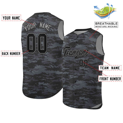 Custom Gray Black Camo Fashion Authentic Sleeveless Baseball Jersey