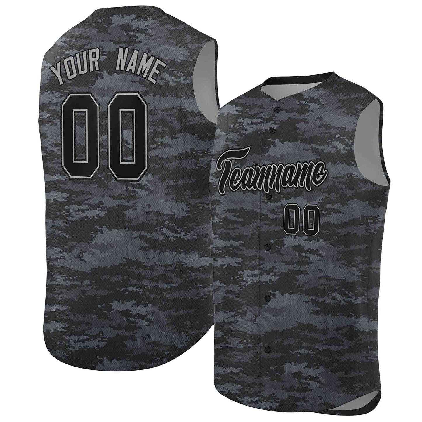 Custom Gray Black Camo Fashion Authentic Sleeveless Baseball Jersey