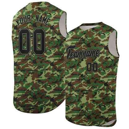 Custom Brown Green-Black Camo Fashion Authentic Sleeveless Baseball Jersey