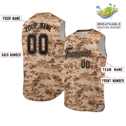 Custom Brown Khaki Camo Fashion Authentic Sleeveless Baseball Jersey