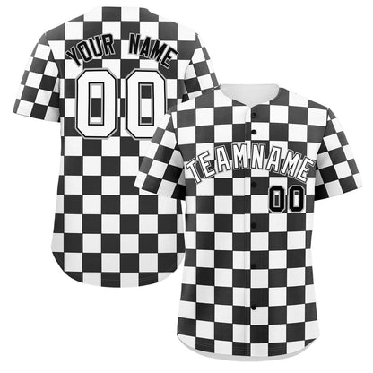 Custom Black White Square Grid Color Block Design Authentic Baseball Jersey