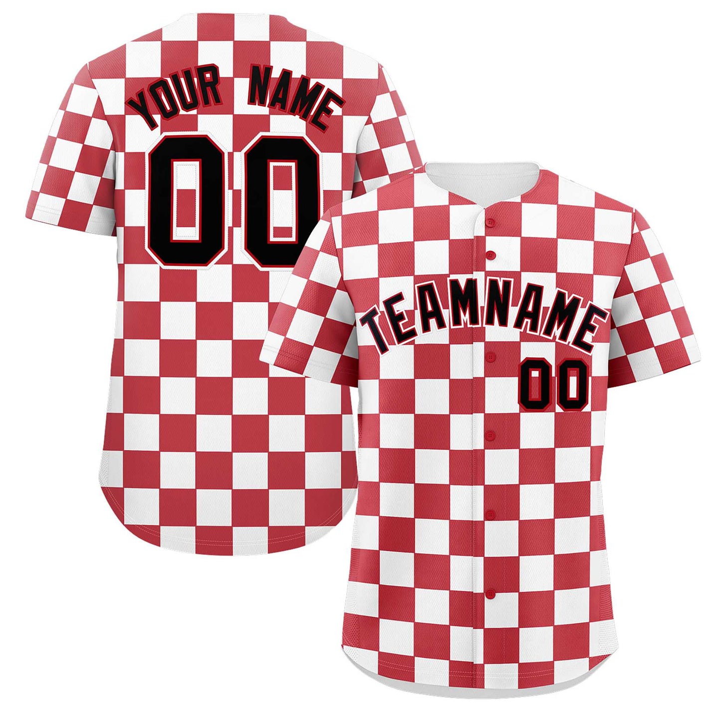 Custom Red White Square Grid Color Block Design Authentic Baseball Jersey