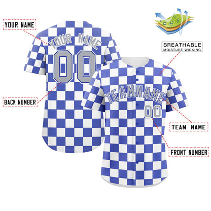 Custom Royal White Square Grid Color Block Design Authentic Baseball Jersey