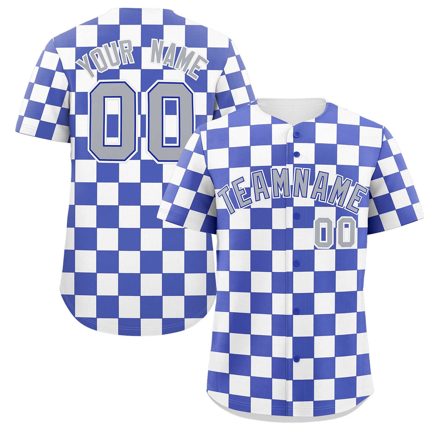 Custom Royal White Square Grid Color Block Design Authentic Baseball Jersey