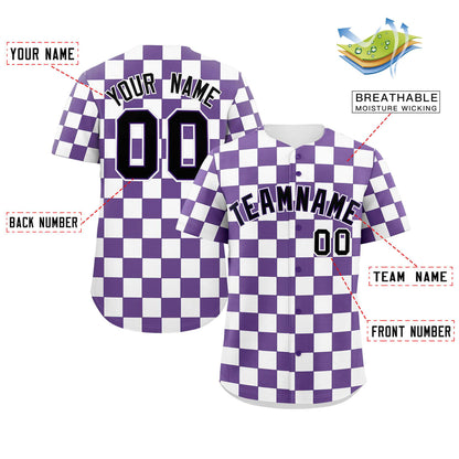 Custom Purple White Square Grid Color Block Design Authentic Baseball Jersey