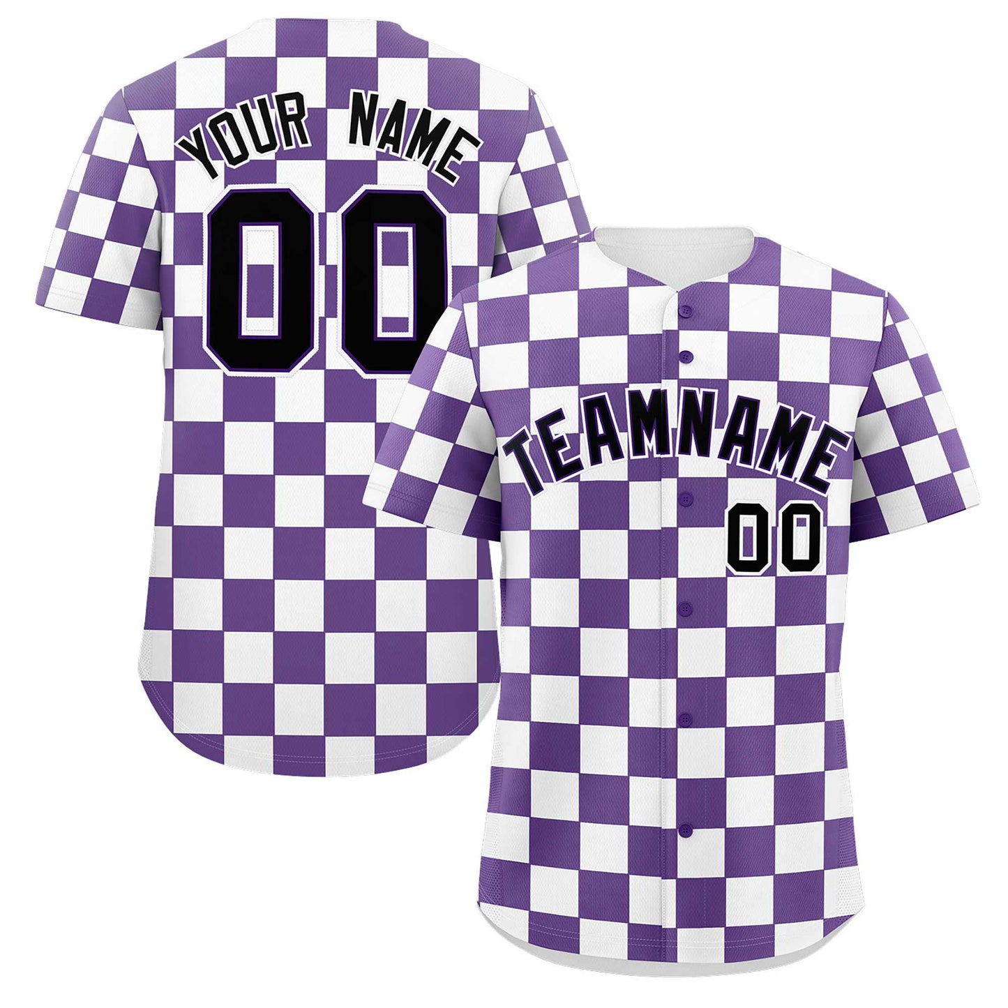 Custom Purple White Square Grid Color Block Design Authentic Baseball Jersey