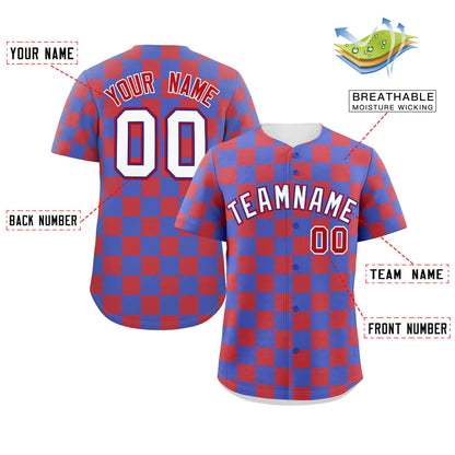 Custom Royal Red Square Grid Color Block Design Authentic Baseball Jersey