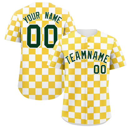 Custom Gold White Square Grid Color Block Design Authentic Baseball Jersey