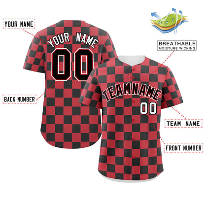 Custom Red Black Square Grid Color Block Design Authentic Baseball Jersey