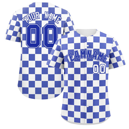 Custom White Royal Square Grid Color Block Design Authentic Baseball Jersey