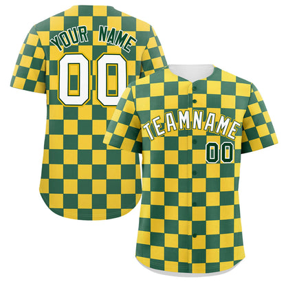 Custom Green Gold Square Grid Color Block Design Authentic Baseball Jersey