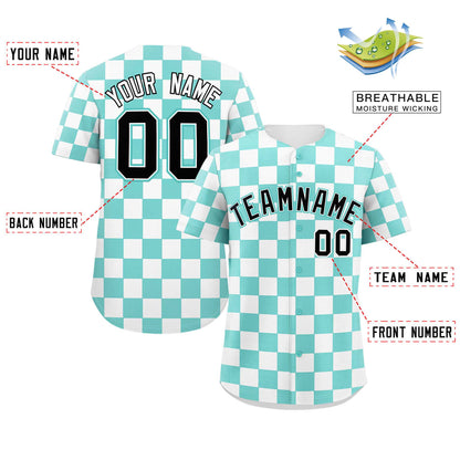 Custom Aqua White Square Grid Color Block Design Authentic Baseball Jersey