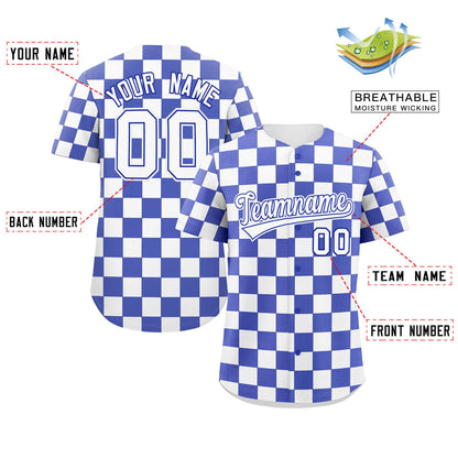 Custom Royal White Square Grid Color Block Design Authentic Baseball Jersey