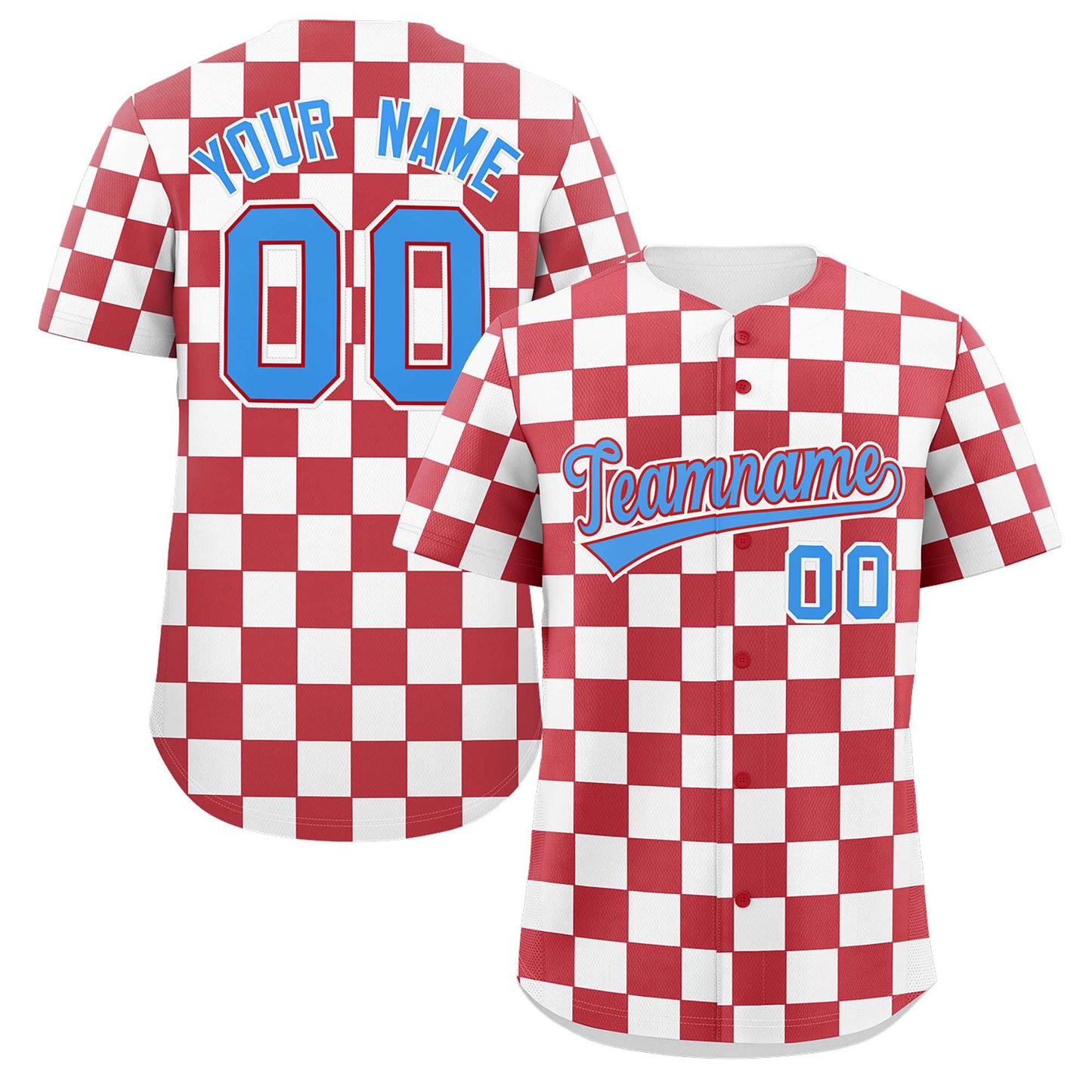 Custom Red White Square Grid Color Block Design Authentic Baseball Jersey