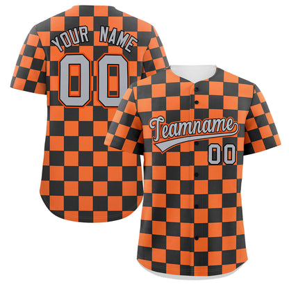 Custom Black Orange Square Grid Color Block Design Authentic Baseball Jersey