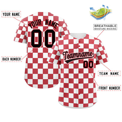 Custom Red White Square Grid Color Block Design Authentic Baseball Jersey