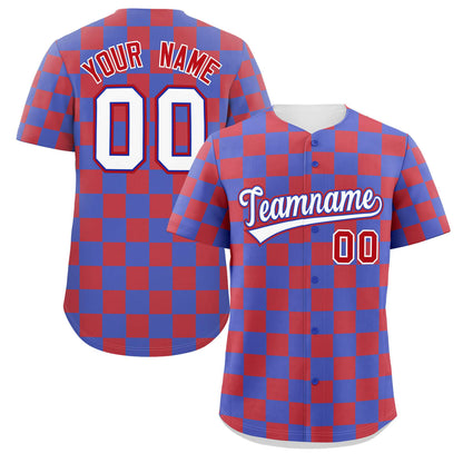 Custom Royal Red Square Grid Color Block Design Authentic Baseball Jersey