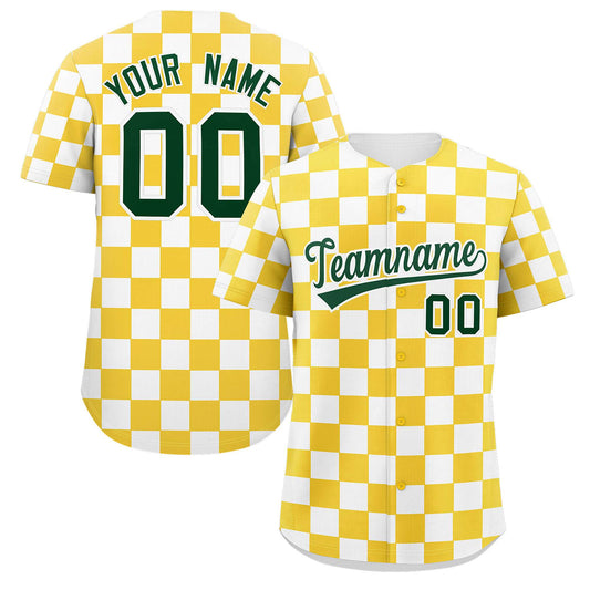 Custom Gold White Square Grid Color Block Design Authentic Baseball Jersey