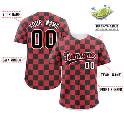 Custom Red Black Square Grid Color Block Design Authentic Baseball Jersey