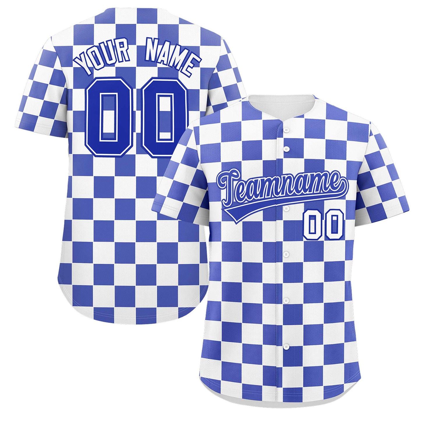 Custom White Royal Square Grid Color Block Design Authentic Baseball Jersey