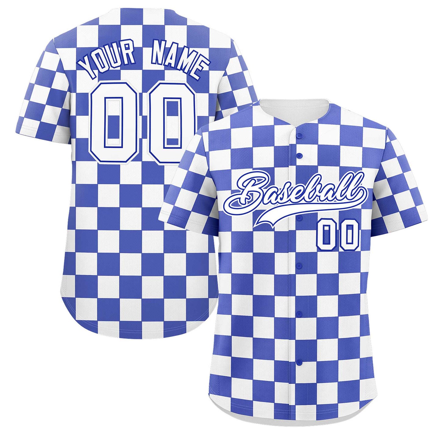 Custom Royal White Square Grid Color Block Design Authentic Baseball Jersey