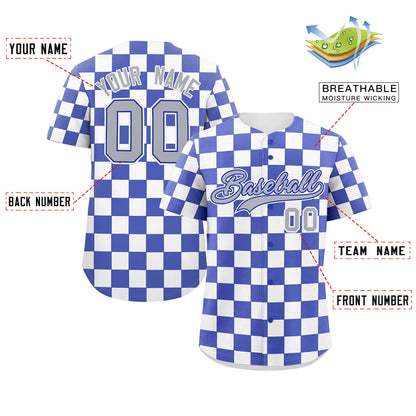 Custom Royal White Square Grid Color Block Design Authentic Baseball Jersey