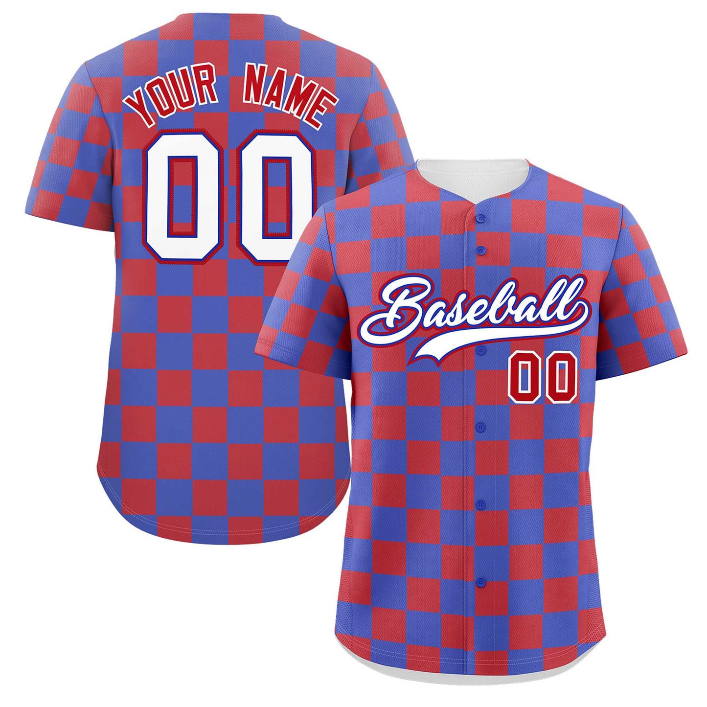 Custom Royal Red Square Grid Color Block Design Authentic Baseball Jersey