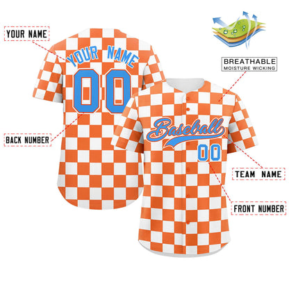 Custom Orange White Square Grid Color Block Design Authentic Baseball Jersey