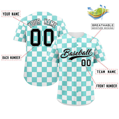 Custom Aqua White Square Grid Color Block Design Authentic Baseball Jersey