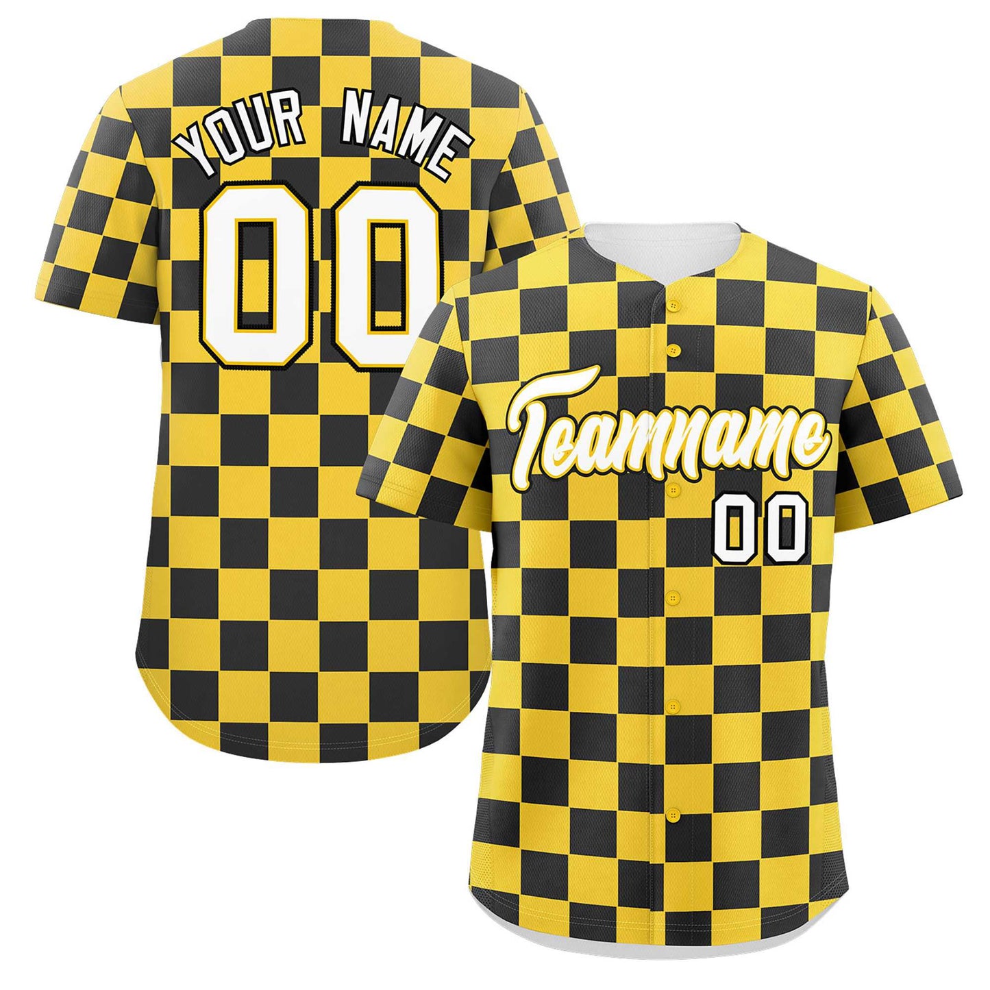 Custom Gold Black Square Grid Color Block Design Authentic Baseball Jersey