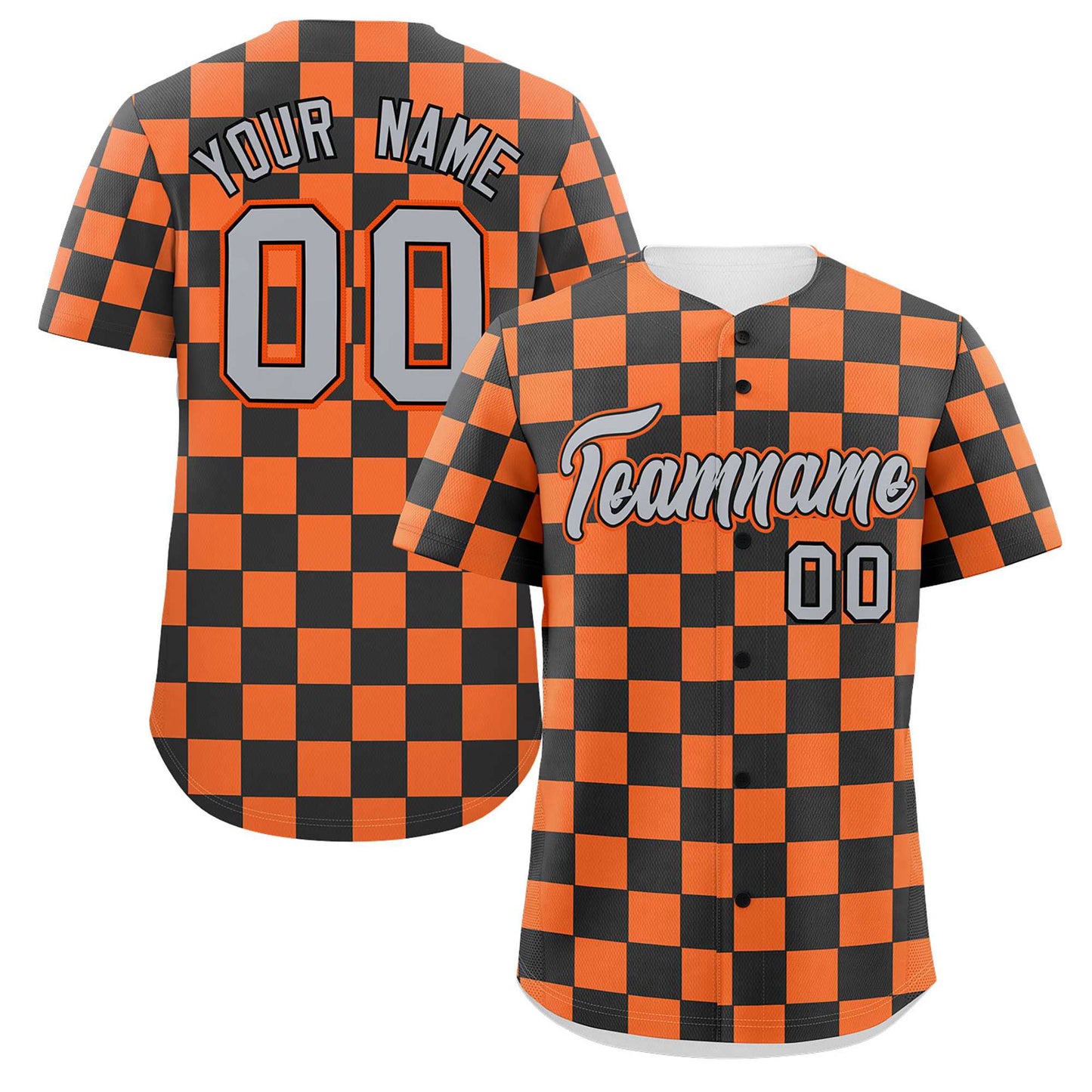 Custom Black Orange Square Grid Color Block Design Authentic Baseball Jersey