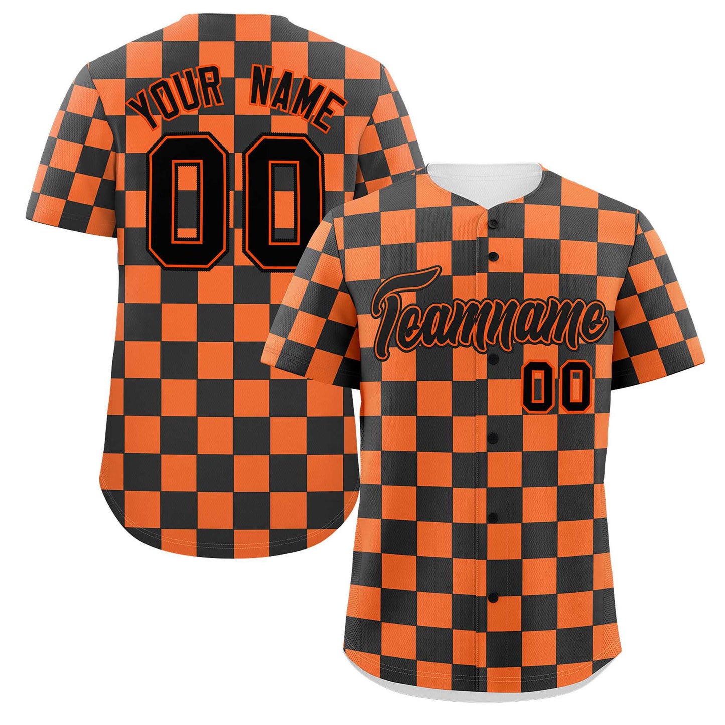 Custom Black Orange Square Grid Color Block Design Authentic Baseball Jersey