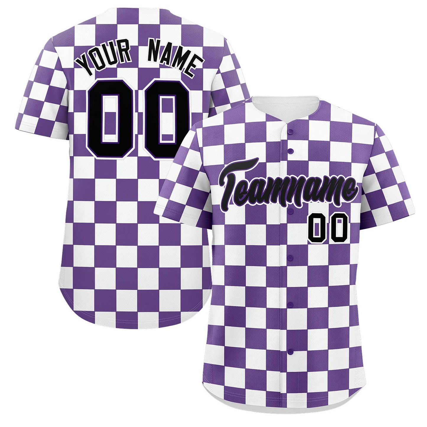 Custom Purple White Square Grid Color Block Design Authentic Baseball Jersey