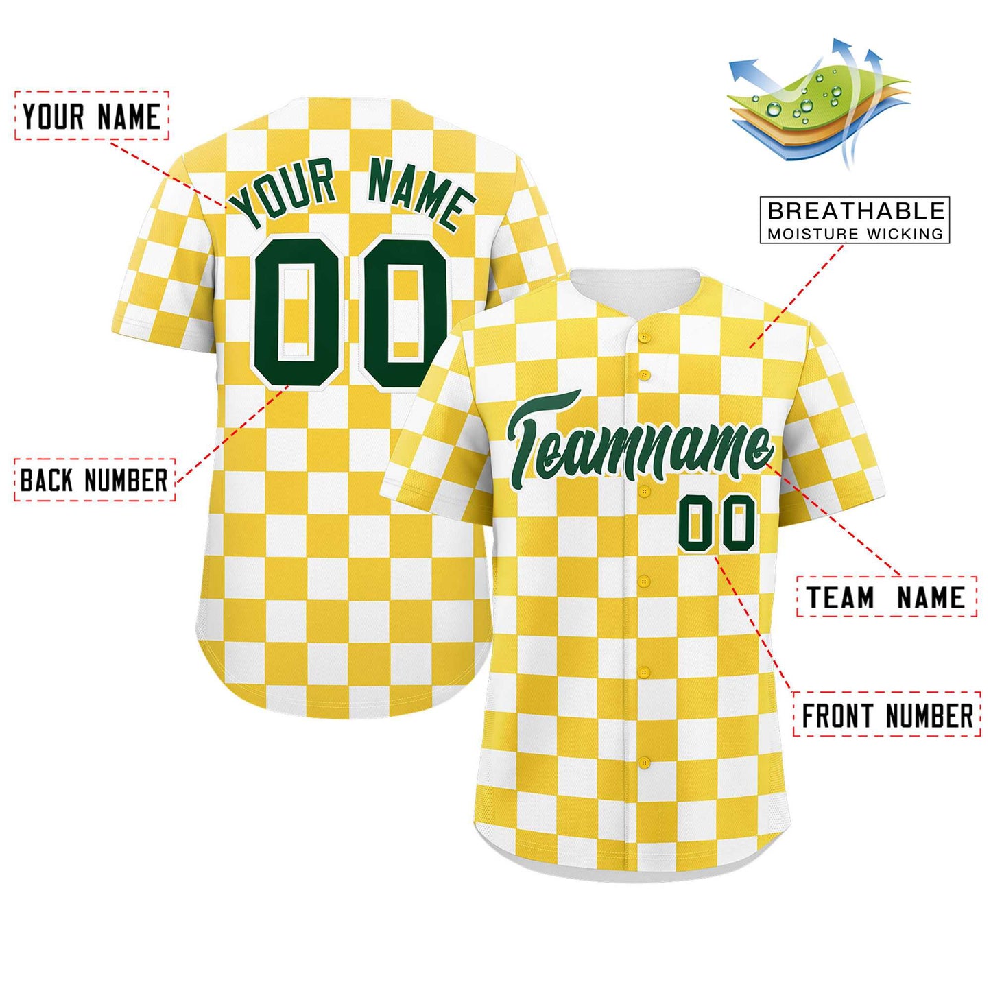 Custom Gold White Square Grid Color Block Design Authentic Baseball Jersey