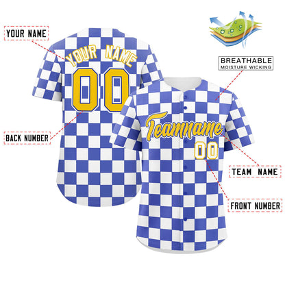 Custom Royal White Square Grid Color Block Design Authentic Baseball Jersey