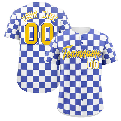 Custom Royal White Square Grid Color Block Design Authentic Baseball Jersey