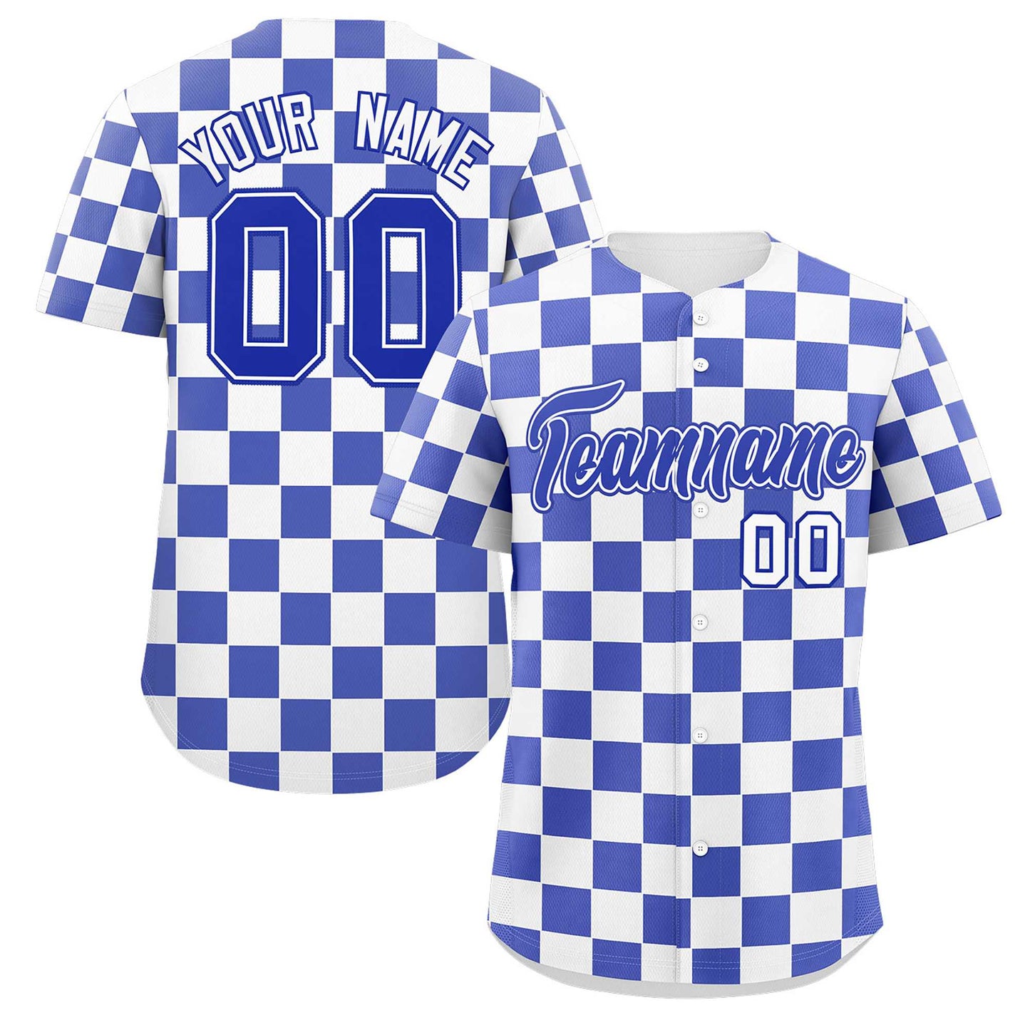 Custom White Royal Square Grid Color Block Design Authentic Baseball Jersey