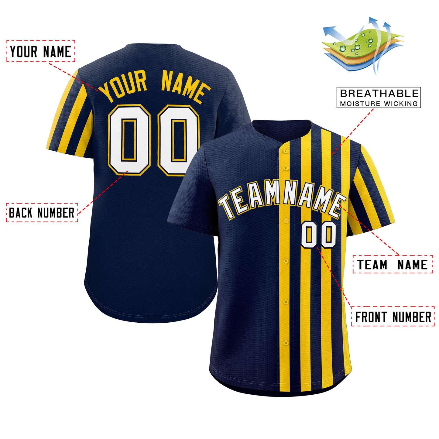 Custom Navy Gold Thick Stripe Fashion Design Authentic Baseball Jersey