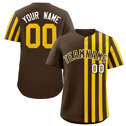 Custom Brown Gold Thick Stripe Fashion Design Authentic Baseball Jersey