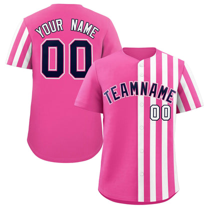 Custom Pink White Thick Stripe Fashion Design Authentic Baseball Jersey