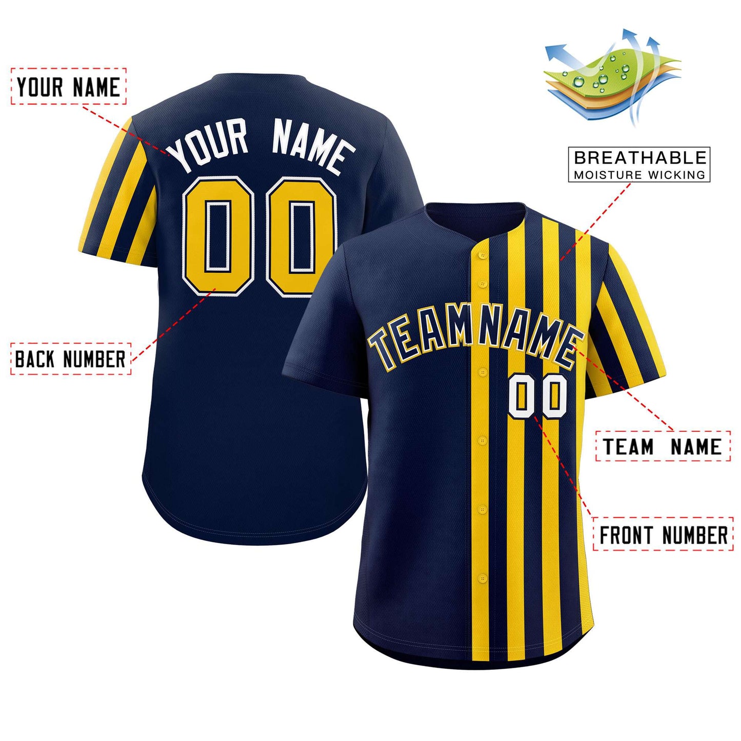 Custom Navy Gold Thick Stripe Fashion Design Authentic Baseball Jersey