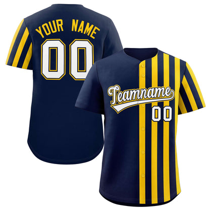 Custom Navy Gold Thick Stripe Fashion Design Authentic Baseball Jersey